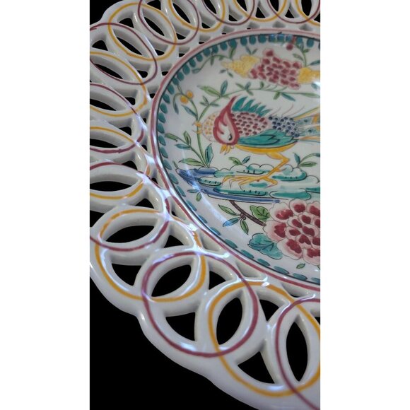 Hand-Painted Portugal Decorative Plate With Bird & Floral Design Outeiro Agueda - Picture 9 of 10